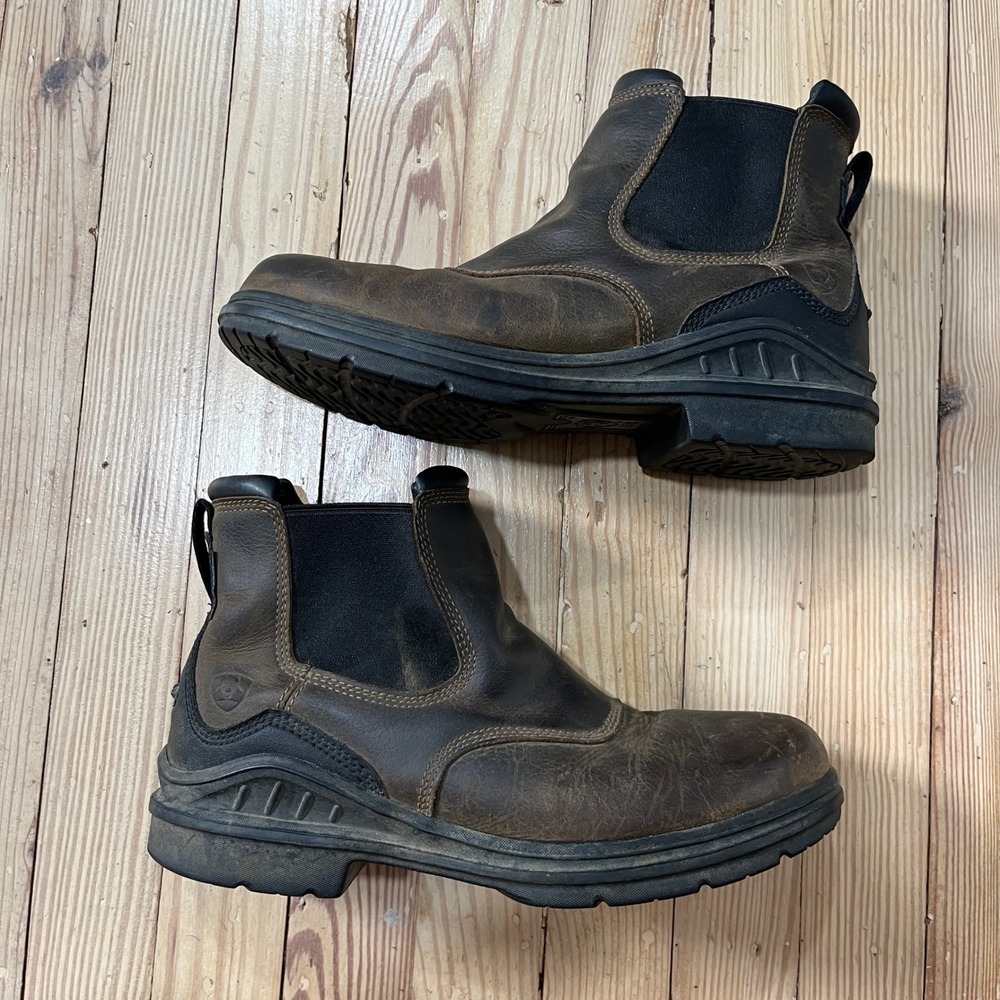 Ariat Waterproof Work Boots Mens 10D Brown Leather Pull On Chelsea Barn Boots - Picture 2 of 9